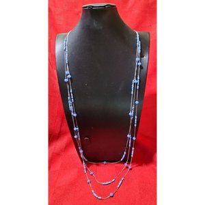 vintage erica lyons stainless steel serpentine blue and silver beaded 3 strand n